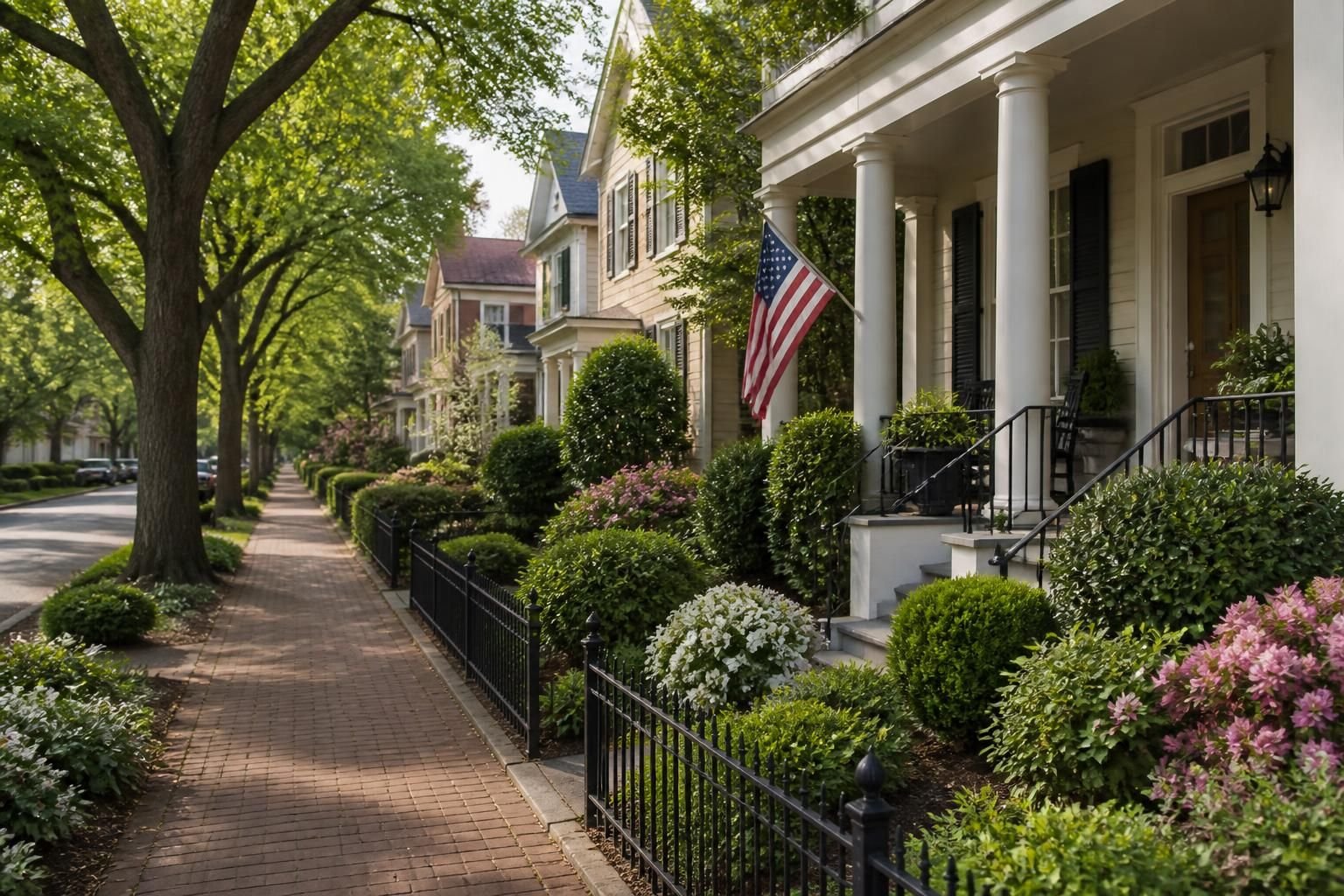 Charming historic homes on a quiet residential street.