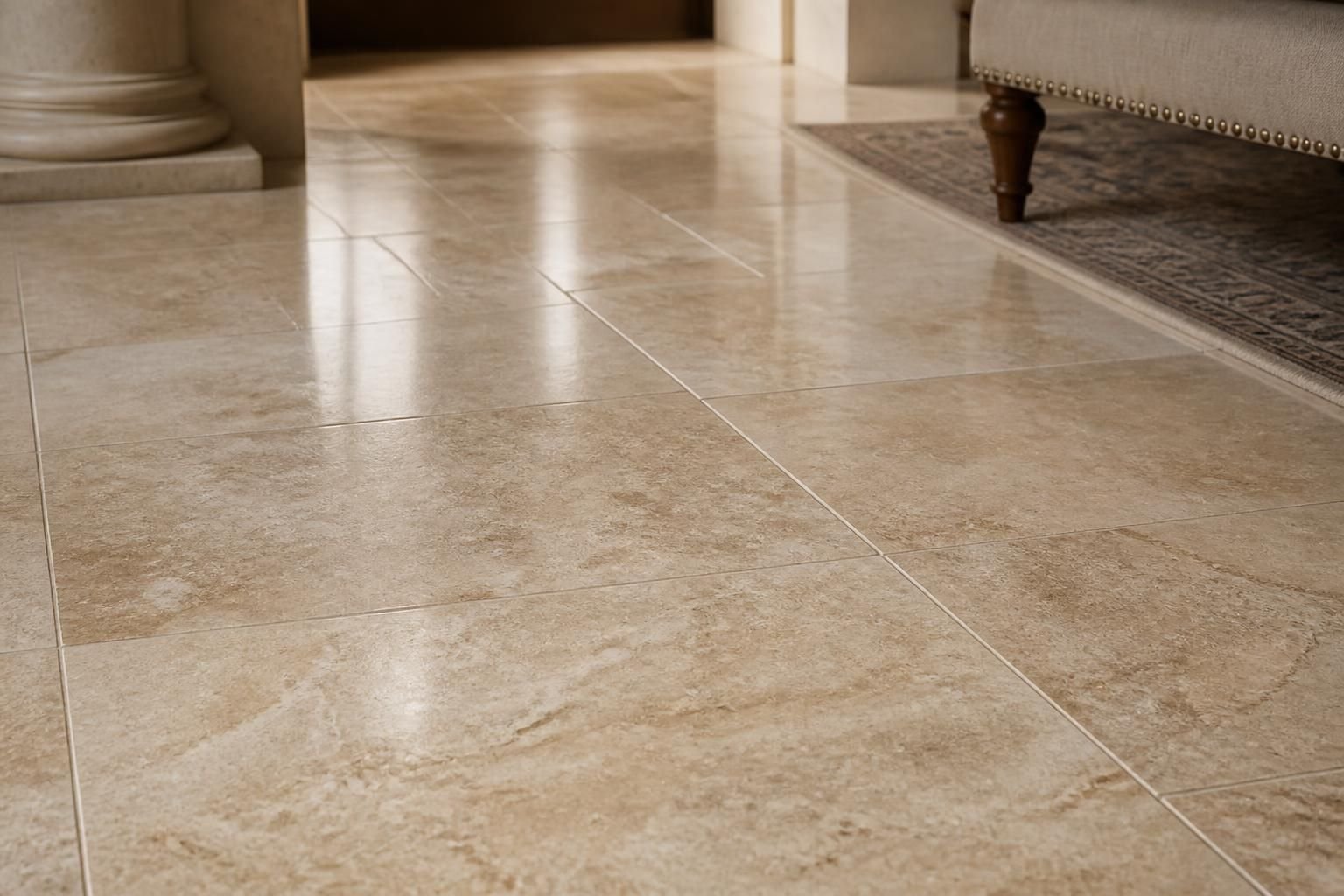 Restored natural stone flooring with a revived surface.